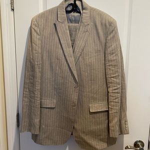 Ralph Lauren Tan Striped Linen 3 piece Suit 44L